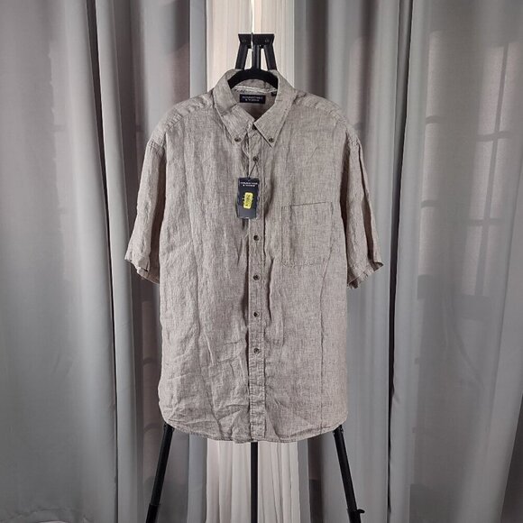 Roundtree & Yorke Light Brown Short Sleeve Casual 100% Linen Shirt Size XL (NWT) - Picture 1 of 13